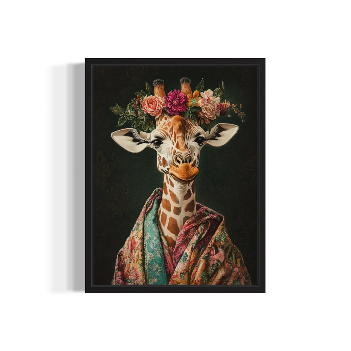 Giraffe Art Print, Animal Flowers In Kimono