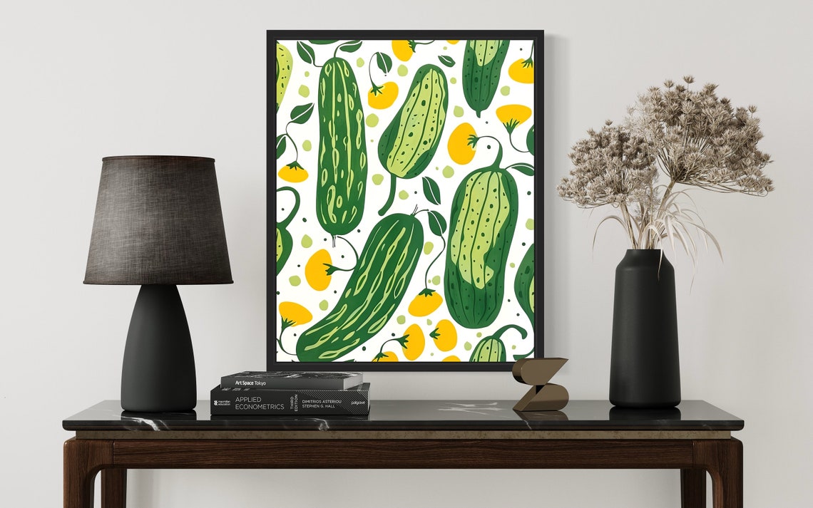 Cucumber Pattern Green Illustrated Vegetable Kitchen Art Poster - Image 2