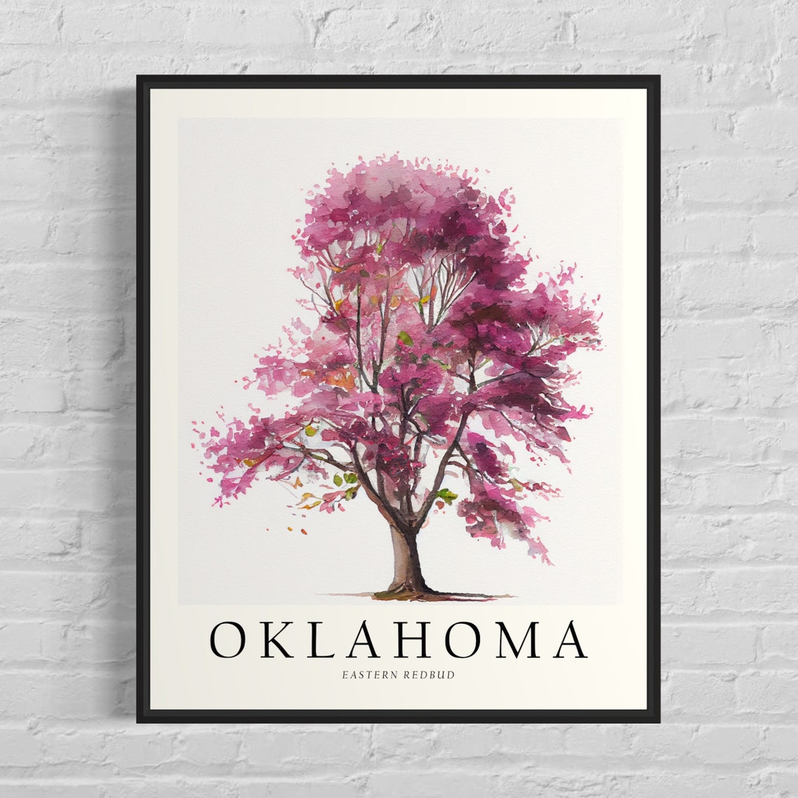Oklahoma Eastern Redbud Watercolor State Tree Botanical Art Print