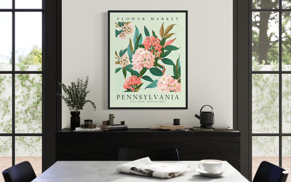 Mountain Laurel Neutral Botanical Art Print, Pennsylvania - Image 2