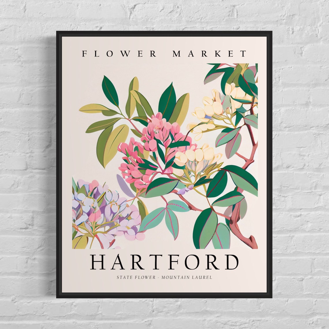 Hartford Connecticut Mountain Laurel Botanical Flower Market Poster
