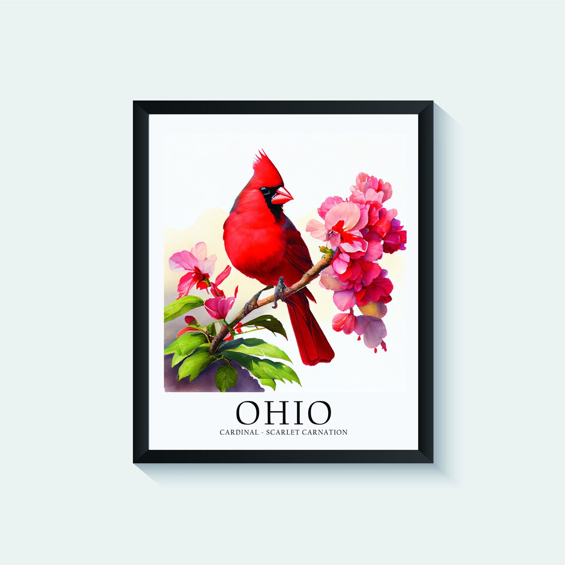 Ohio State Bird Art Print, State Flower Wall Art - Image 3