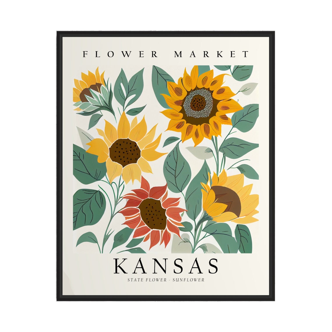Kansas Flower Market Sunflower Abstract Floral Poster Artwork