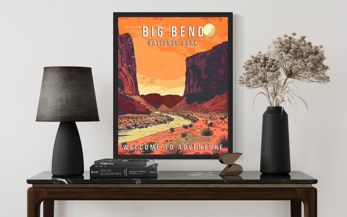 Big Bend National Park Texas Desert River Moon Sunset Vintage Poster - Image 3
