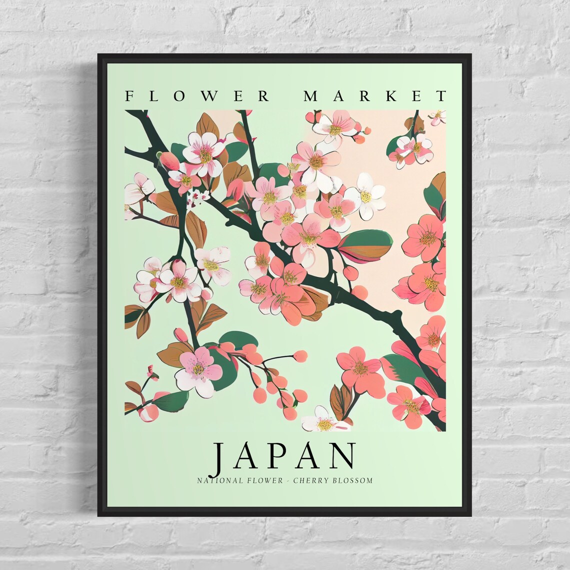 Cherry Blossom 1960s Neutral Botanical Art Print