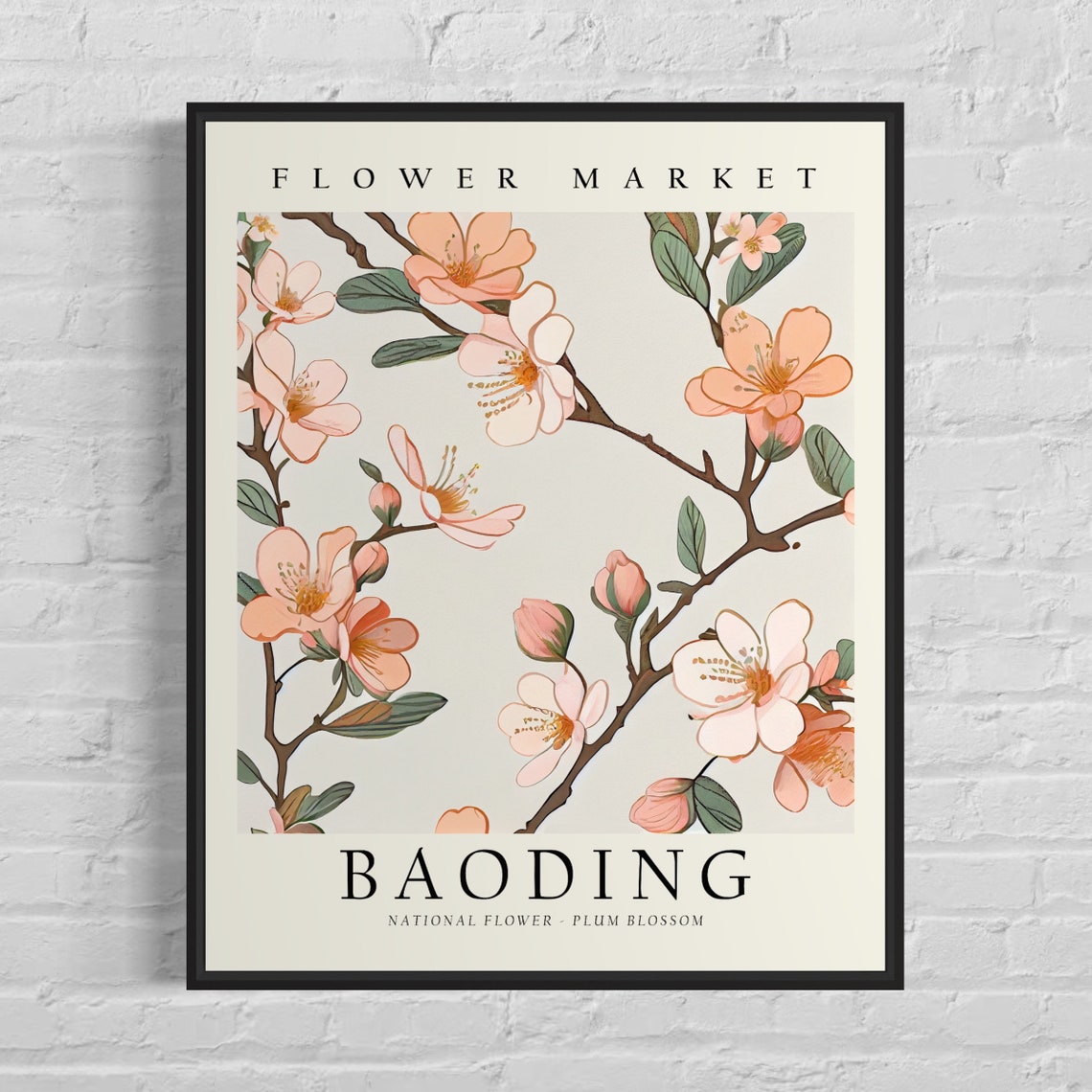 Baoding China Flower Market Plum Blossom Botanical Art Poster