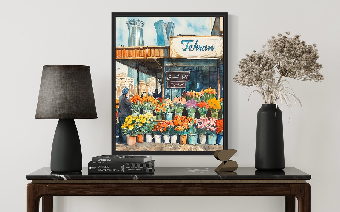 Tehran Iran Flower Market Poster, Neutral Botanical - Image 2