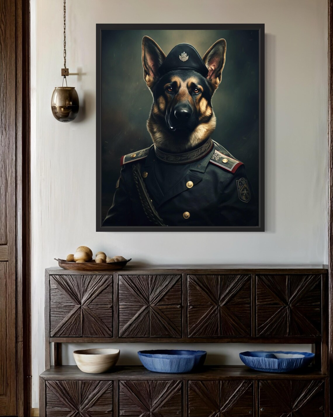 German Shepherd Wearing Military Cap Uniform Portrait Poster - Image 2