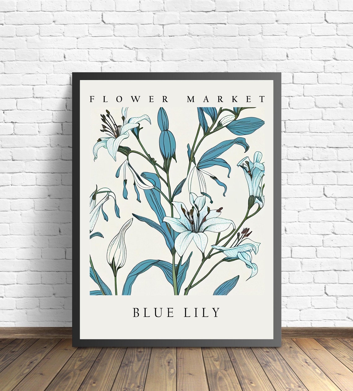 Blue Lily Ice Blue Minimal Botanical Flower Market Pastel Art Print