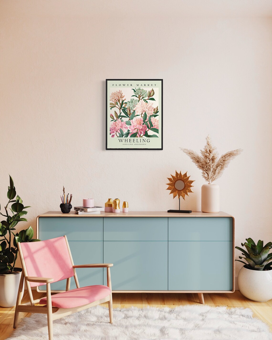 Vintage Wheeling West Virginia Rhododendron Flower Market Art Poster - Image 2