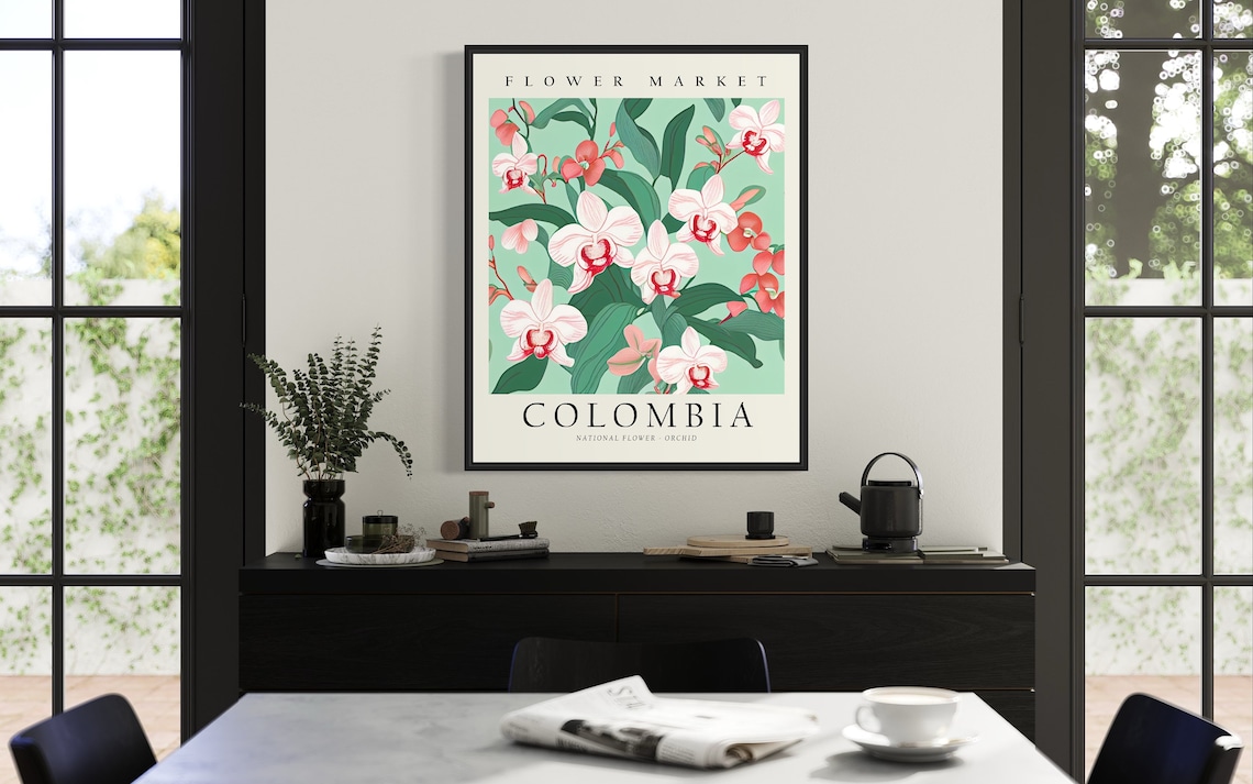 Colombia Flower Market Orchid Poster Pink Tropical Botanical Blooms - Image 3