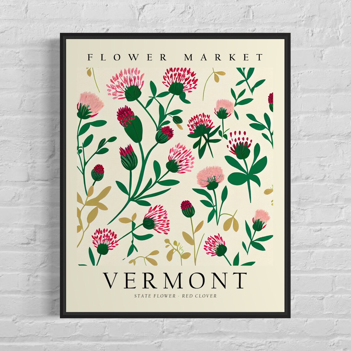 Vermont State Flower Red Clover Botanical Art Print