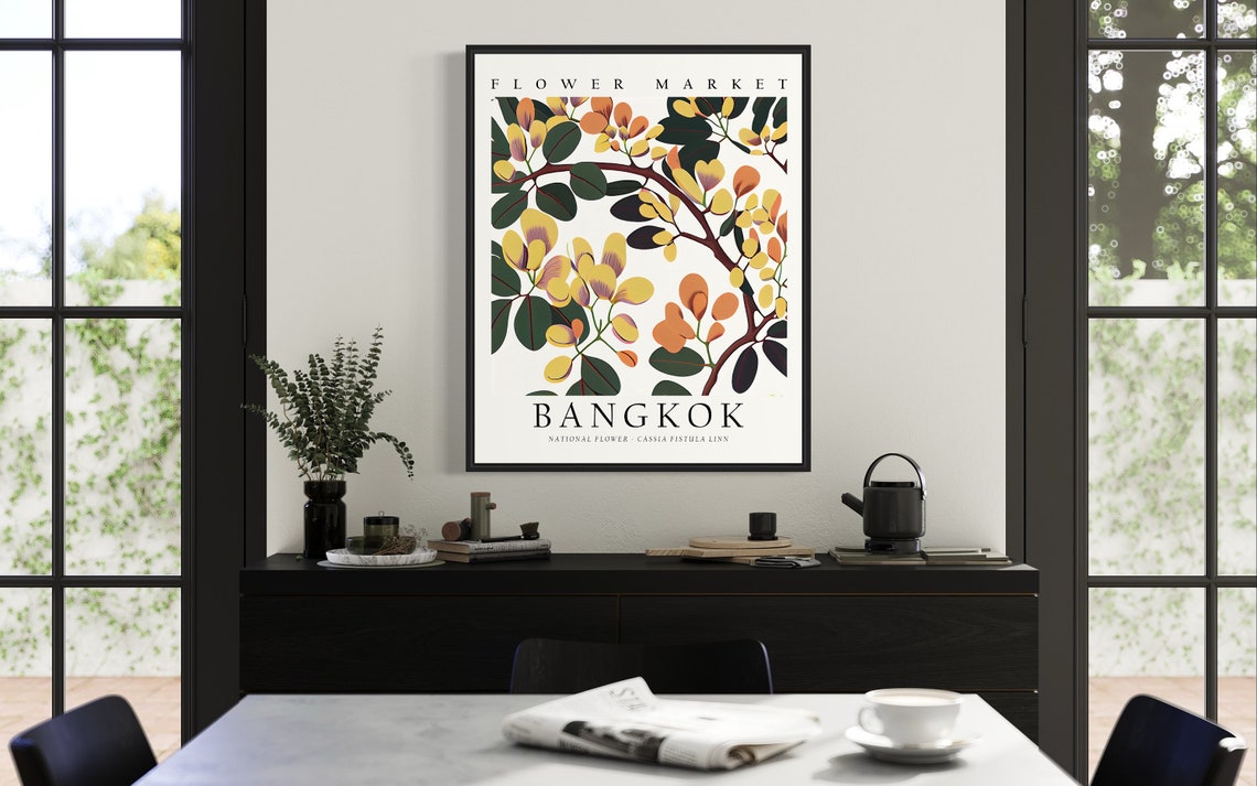 Bangkok Thailand Flower Market Cassia Fistula Botanical Poster - Image 3