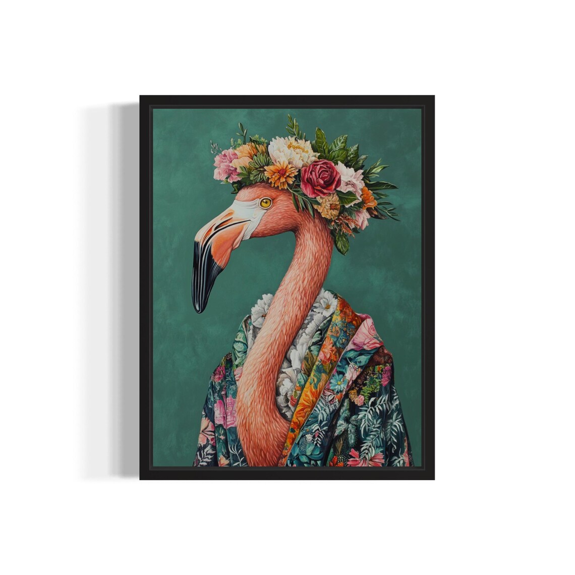 Flamingo Poster Art Print, Kimono Flower Decor