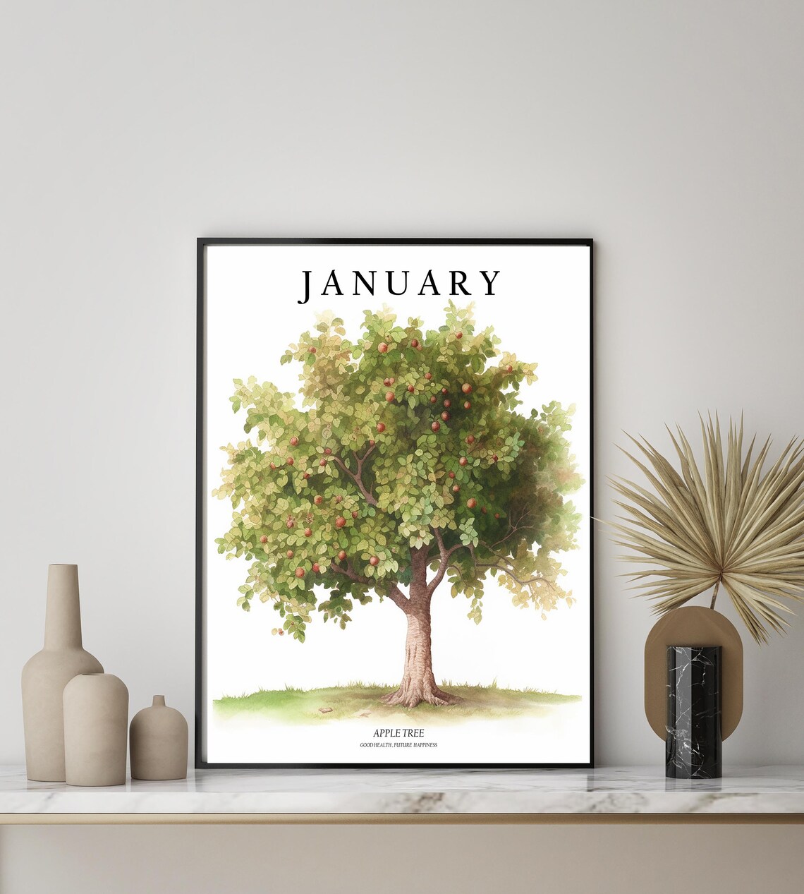 January Apple Tree Watercolor Botanical Tree Illustration Poster - Image 2