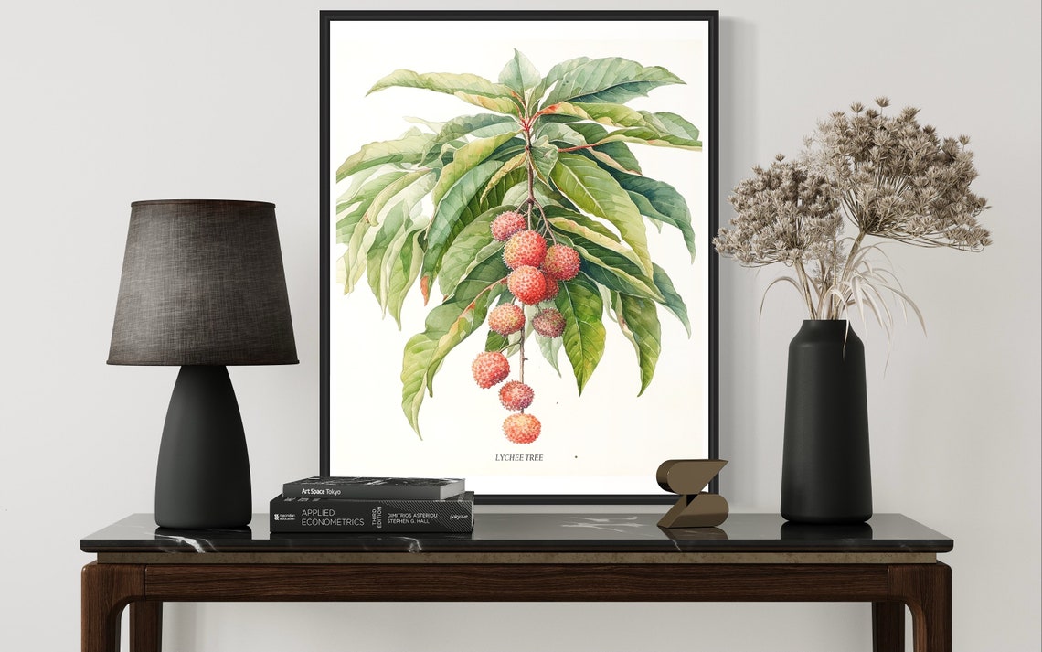 Lychee Tree Watercolor Branch Detail Red Fruit Botanical Poster - Image 2