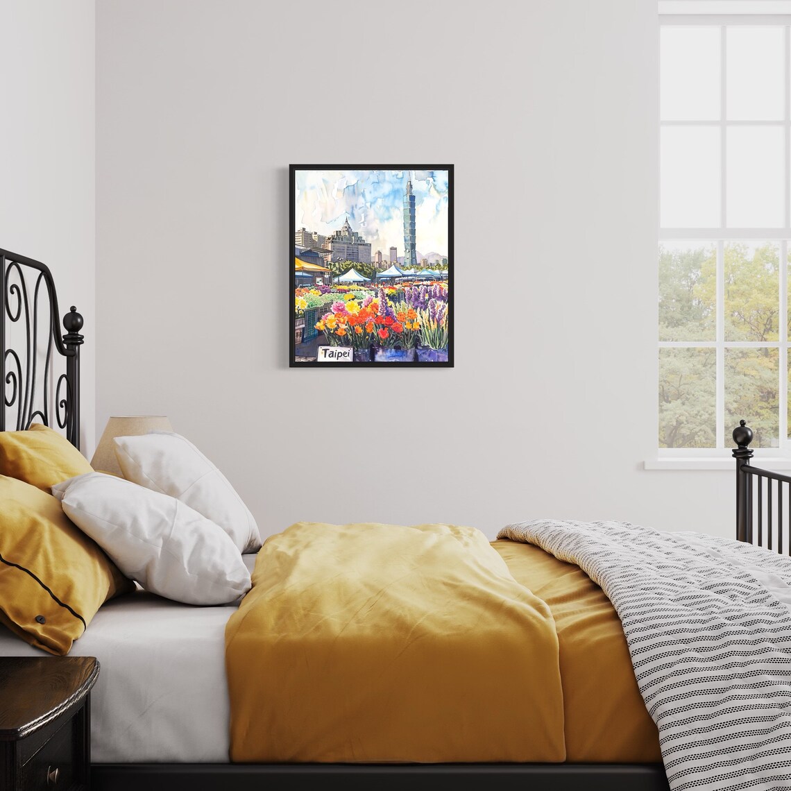 Taipei Taiwan Flower Market Watercolor Taipei 101 Skyline Poster - Image 3