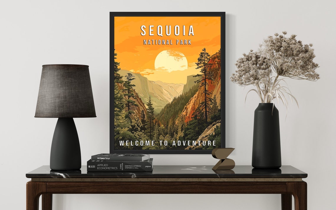 Sequoia National Park California Sunlit Valley Sunset Vintage Poster - Image 3