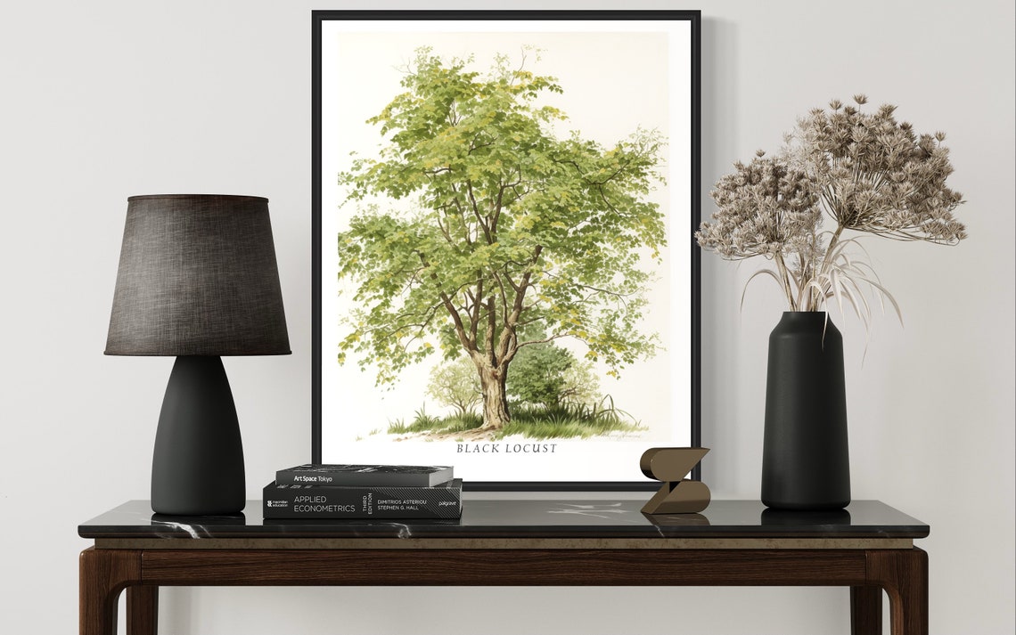 Black Locust Leafy Tree Watercolor Botanical Green Art Poster - Image 2