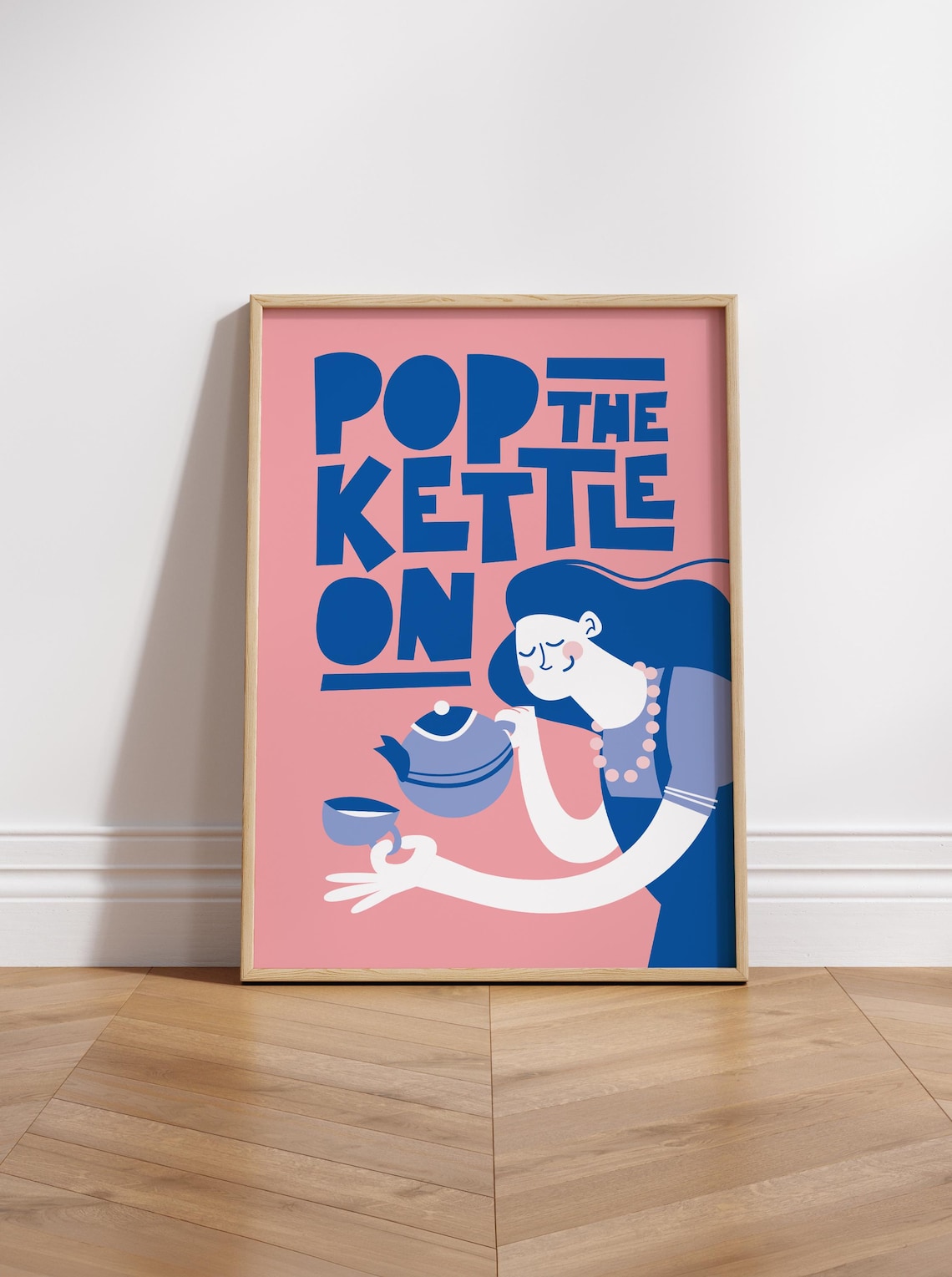 Pop The Kettle On Art Print, Mid-Century Kitchen