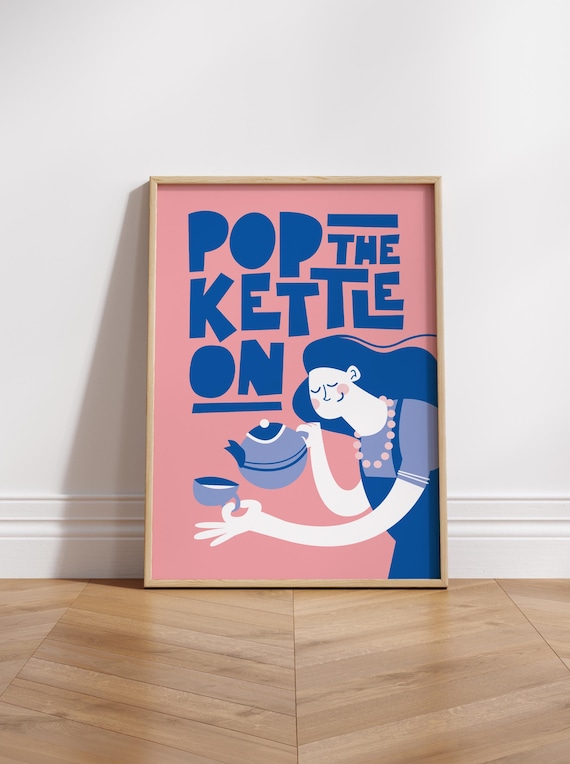 Pop The Kettle On Art Print, Mid-Century Kitchen
