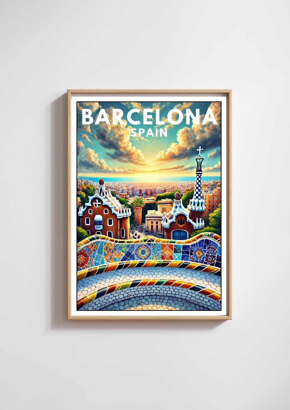 Barcelona Travel Poster, Spanish Cityscape Decor