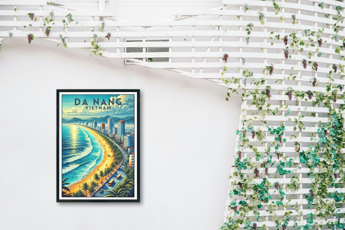 Da Nang Vietnam Golden Beach City Skyline Vintage Travel Poster - Image 5