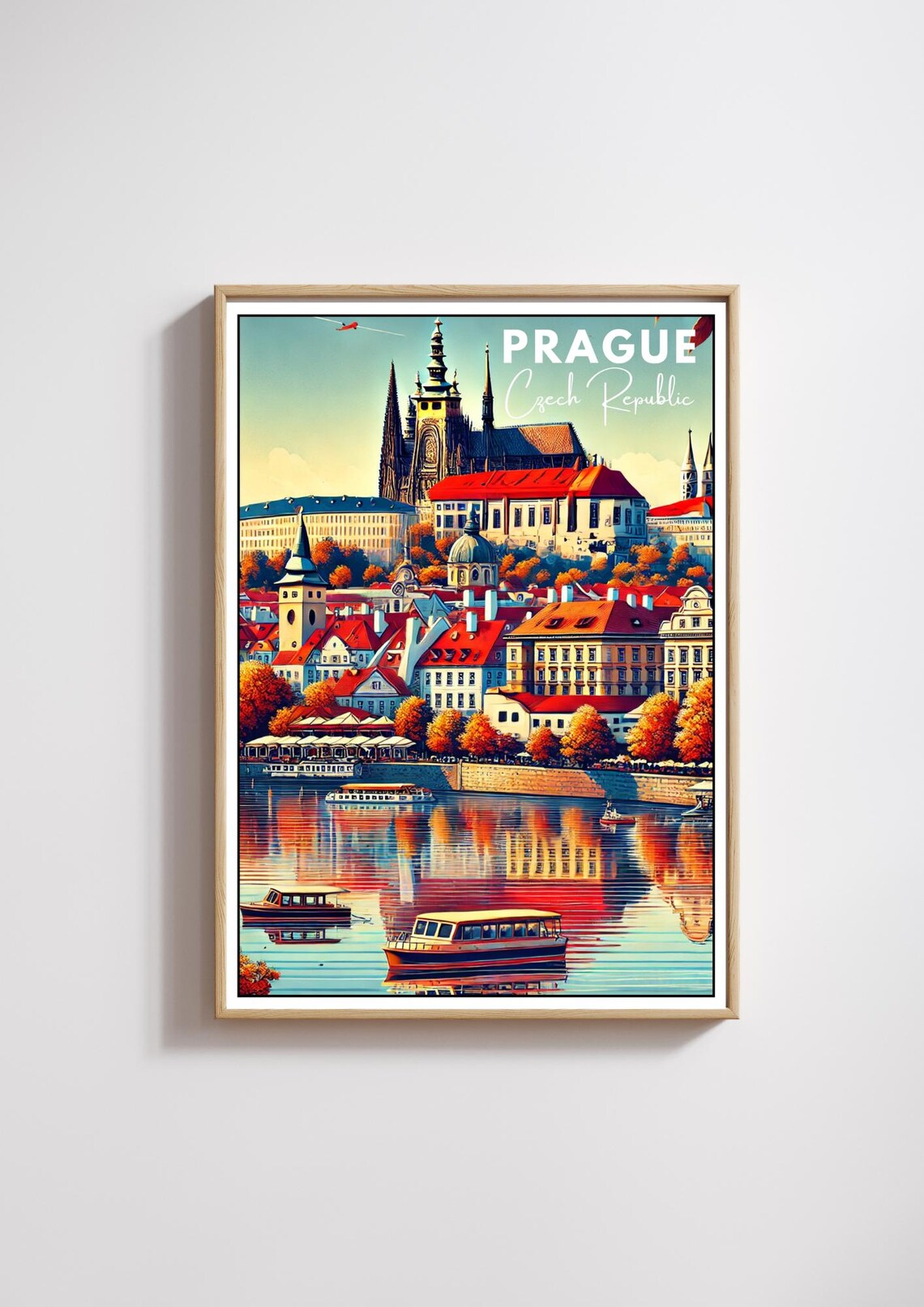 Prague Czech Republic Travel Poster Prague Cityscape Art Print Prague Castle Wall Decor European Travel Souvenir Modern Travel Home Decor
