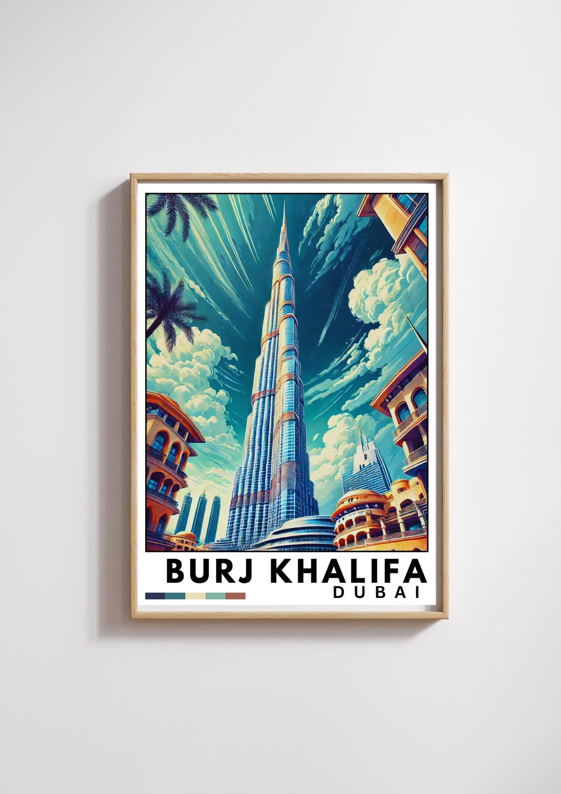 Burj Khalifa Dubai Tallest Tower Night Skyline Vintage Poster