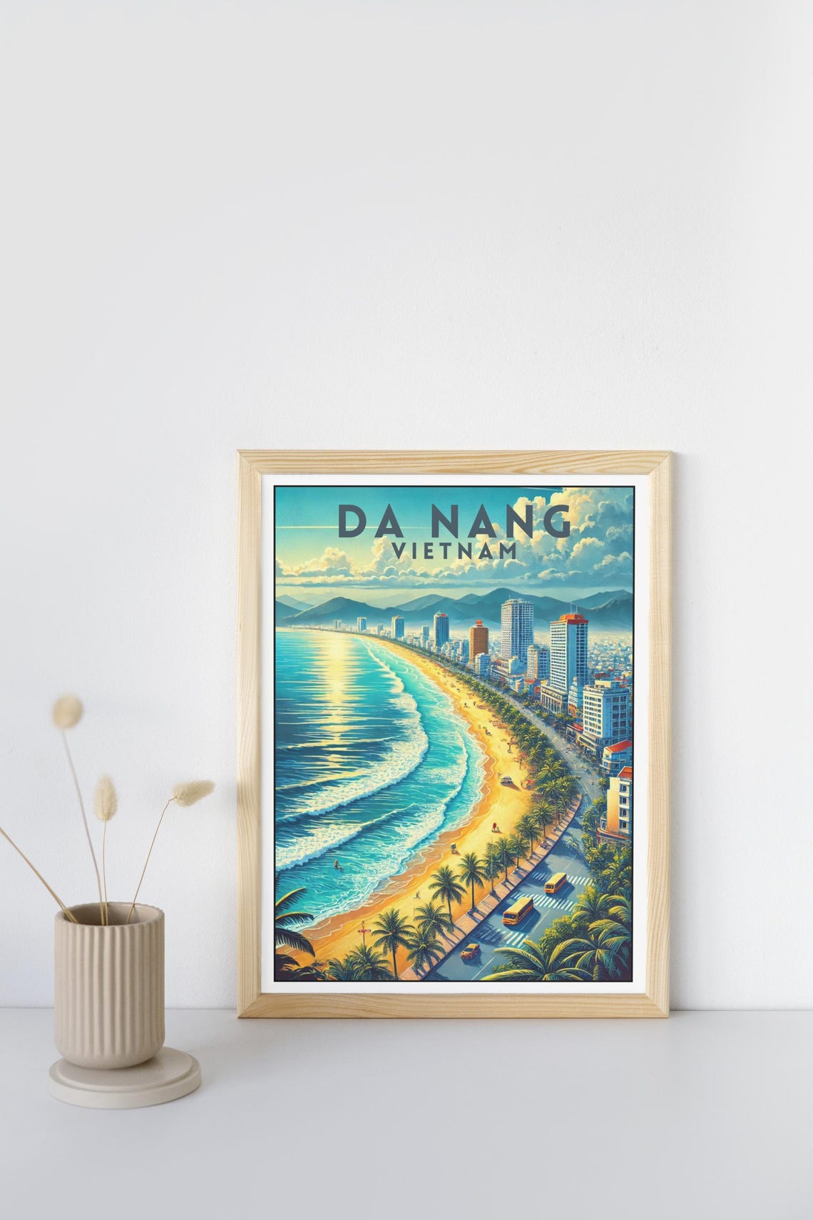 Da Nang Vietnam Golden Beach City Skyline Vintage Travel Poster - Image 2