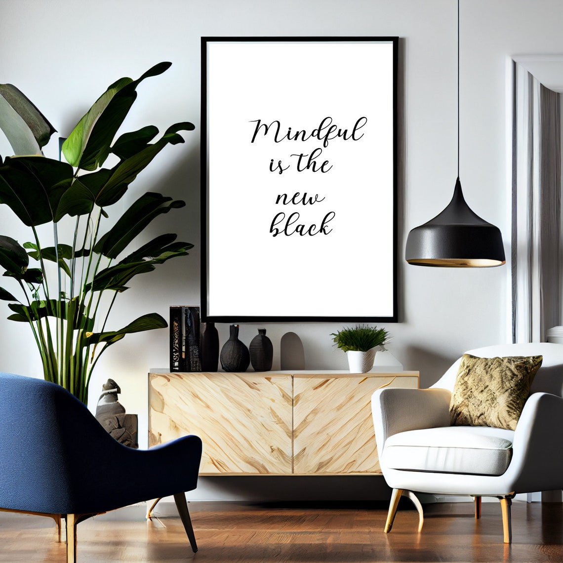 Mindful Is The New Black Calligraphy Script Mindfulness Quote Poster - Image 3