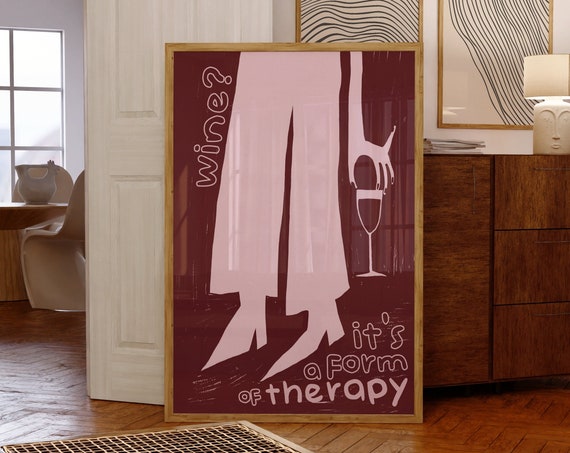 Handdrawn Wine Poster, Modern Bar Cart Art Print