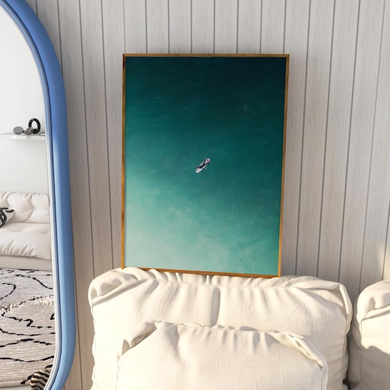A Lone Surfer In Deep Blue Ocean Aerial Photography Style Poster