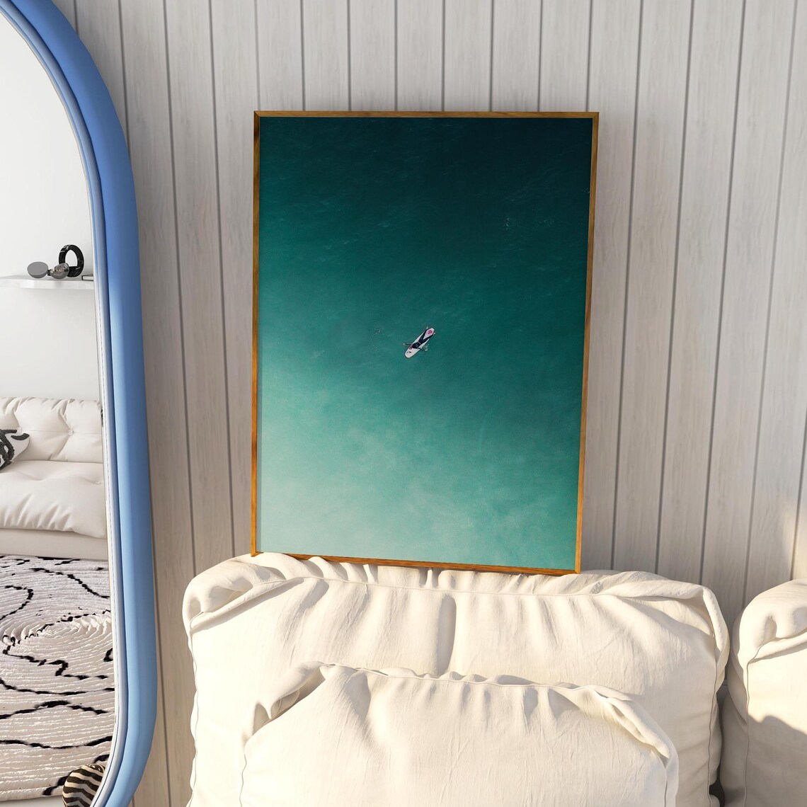 Surfer Out In The Deep Blue Ocean