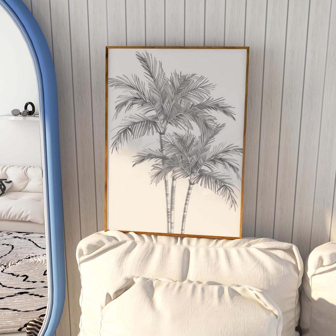 Black and White Palm Trees Minimalist Tropical Sketch Wall Art