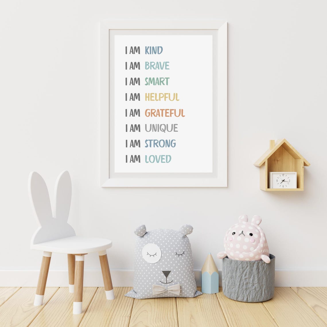I Am Kind Brave Smart Strong Loved Affirmations Minimal Pastel Poster - Image 3