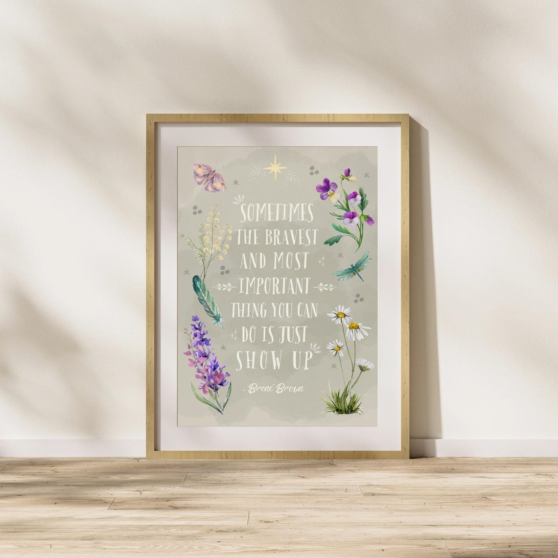 Brene Brown Show Up Courage Quote Boho Floral Watercolor Poster - Image 5