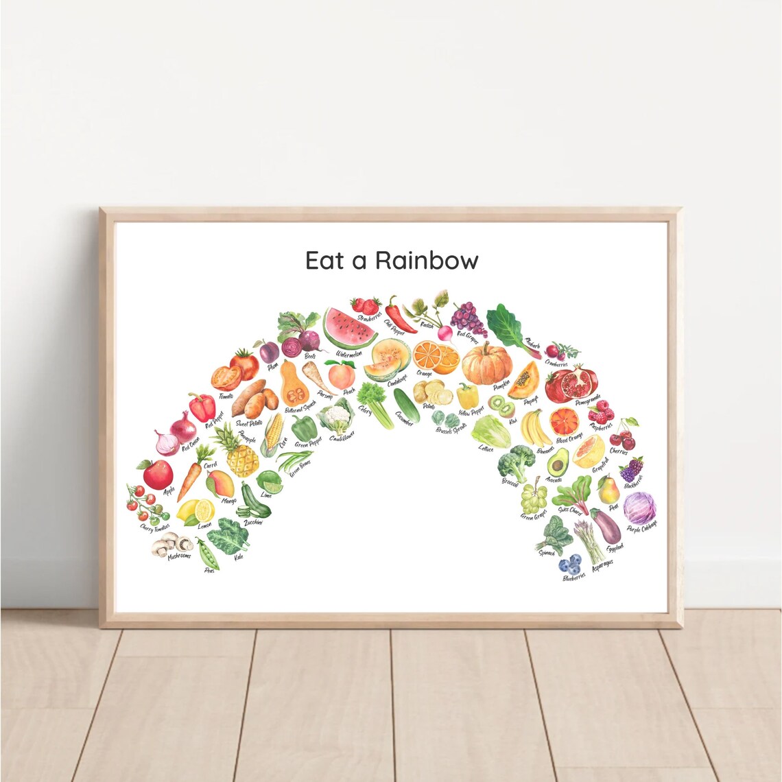 Eat A Rainbow Fruits Vegetables Poster, Kids Playroom