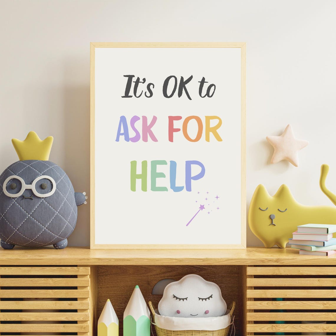 Its OK to Ask for Help Rainbow Pastel Magic Wand Encouragement Poster - Image 6