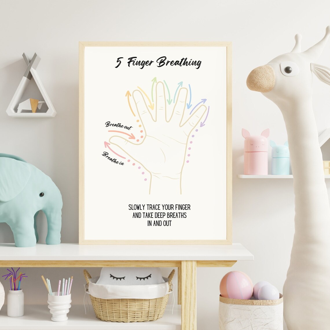 5 Finger Hand Tracing Breathing Exercise, Mindfulness Art Print - Image 6
