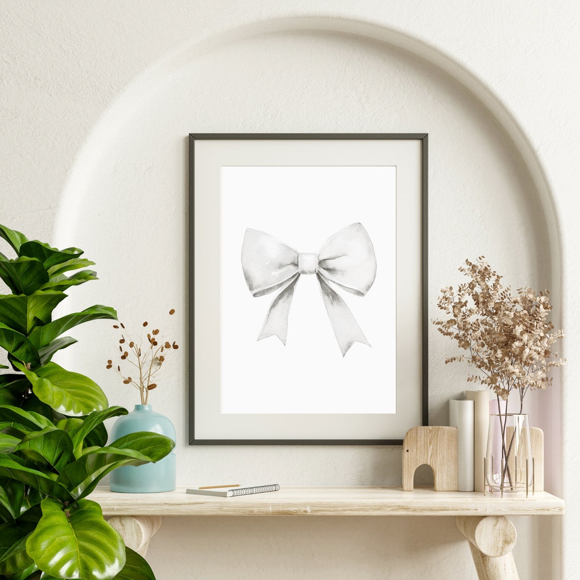 White Watercolor Ribbon Bow Minimalist Elegant Nursery Art Poster - Image 5