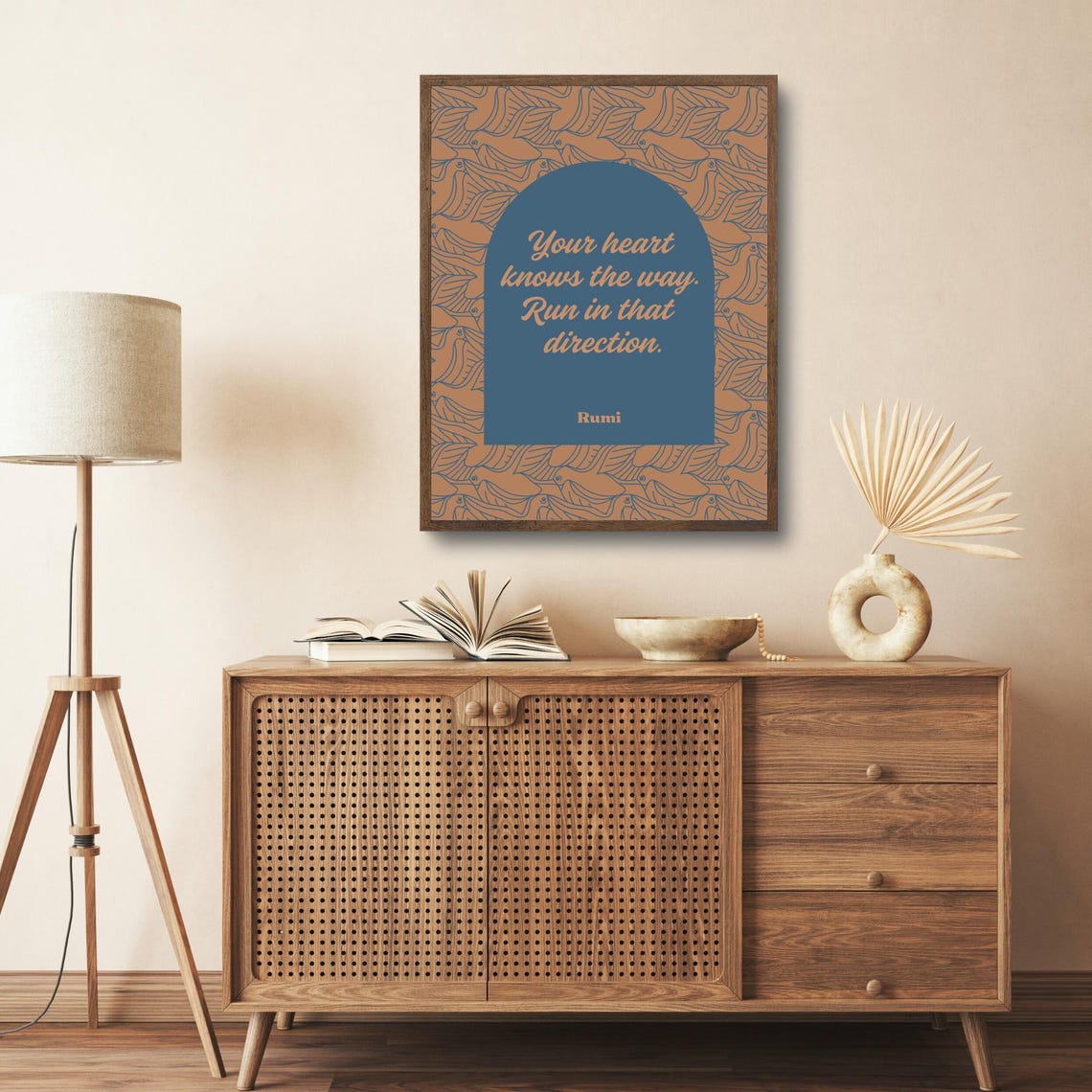 Rumi Your Heart Knows the Way Quote Navy Orange Botanical Poster - Image 5