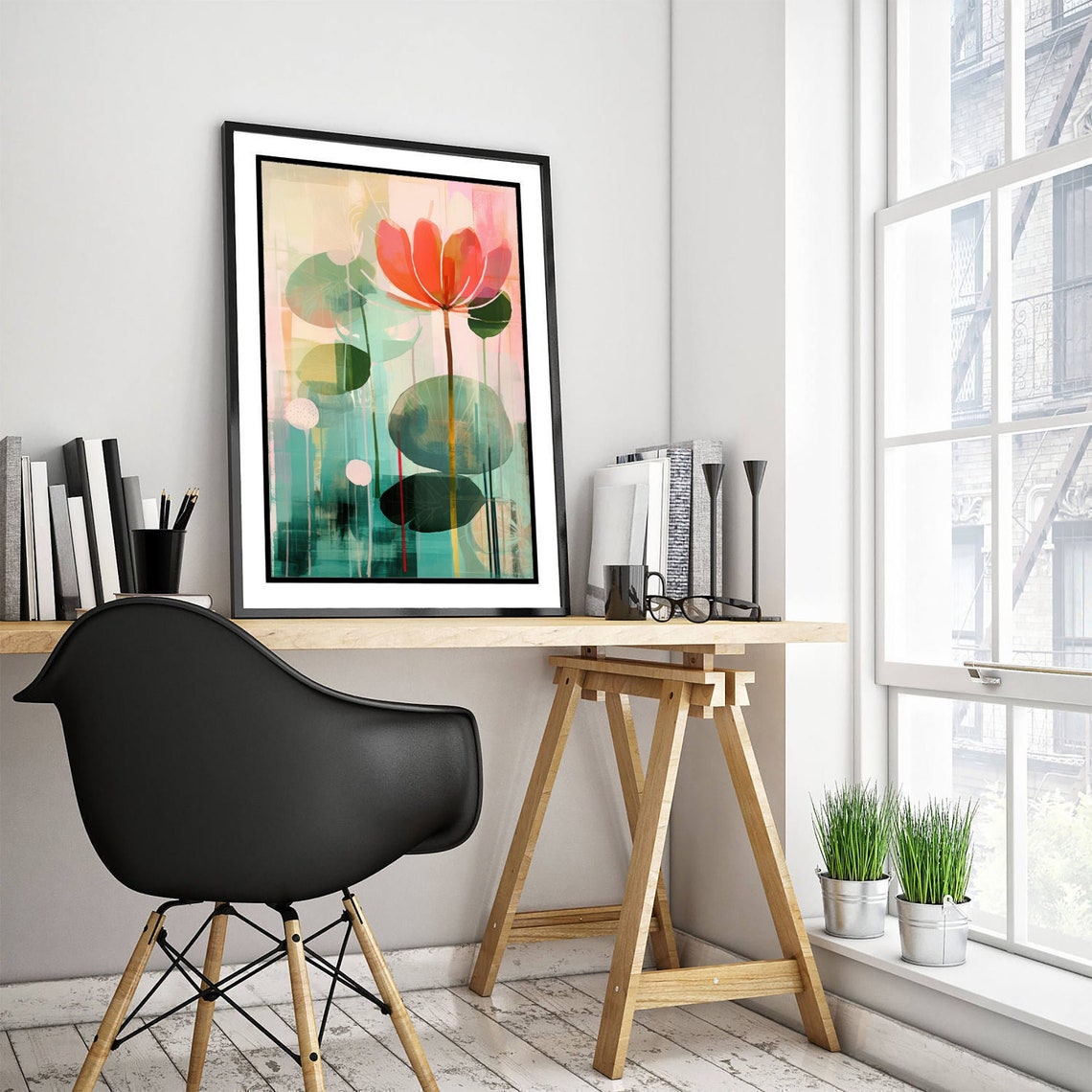Coral Red Bloom Minimal Floral Modern Abstract Botanical Poster - Image 3
