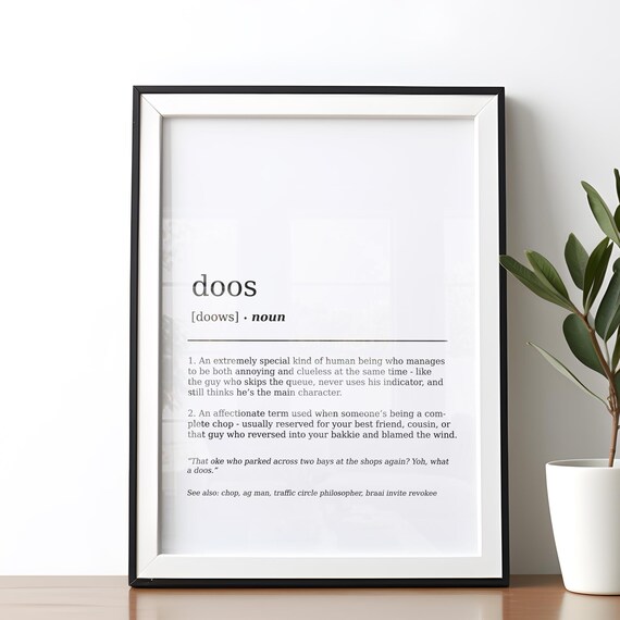 Funny Doos South African Definition Poster, Minimalist Art Print