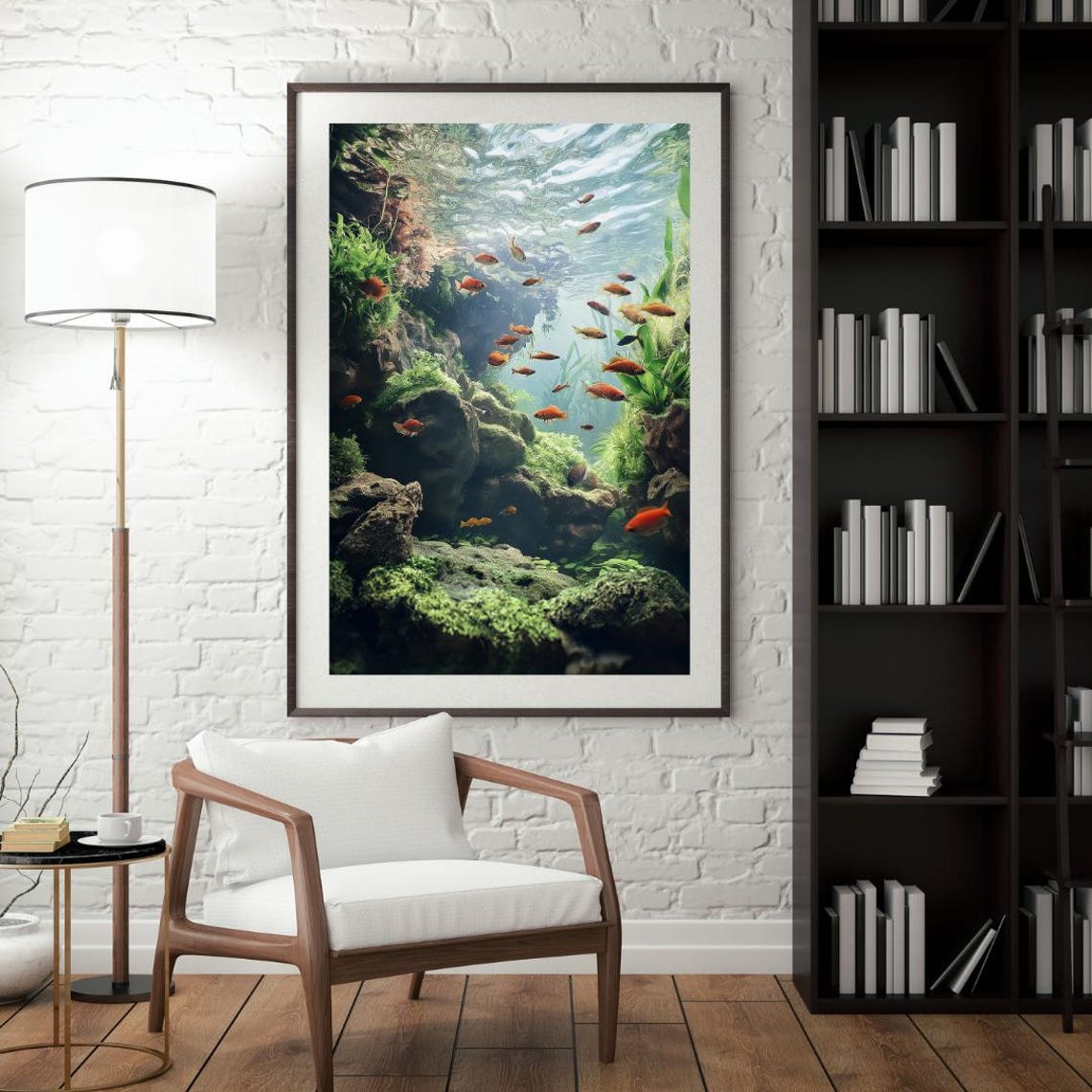Underwater Forest with School of Orange Fish Green Nature Poster - Image 4