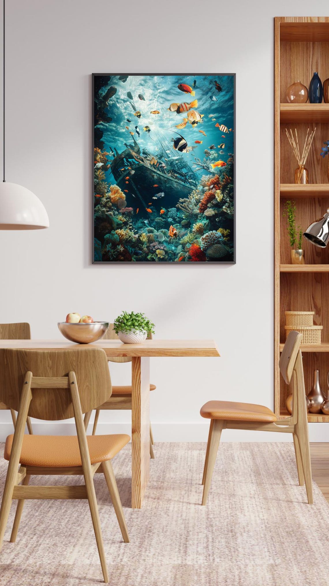 Sunken Ship Hull On Coral Reef With Tropical Fish Sunlight Poster - Image 2