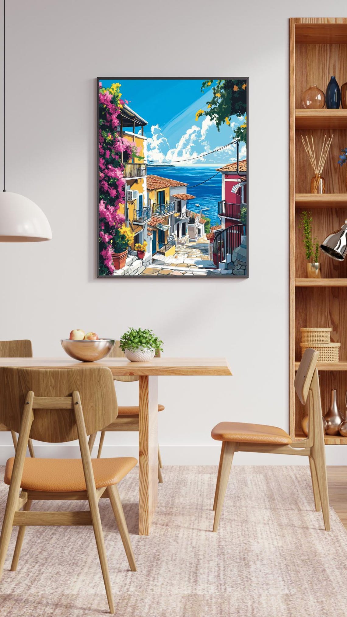 Mediterranean Village Staircase To The Sea With Bougainvillea Poster - Image 2