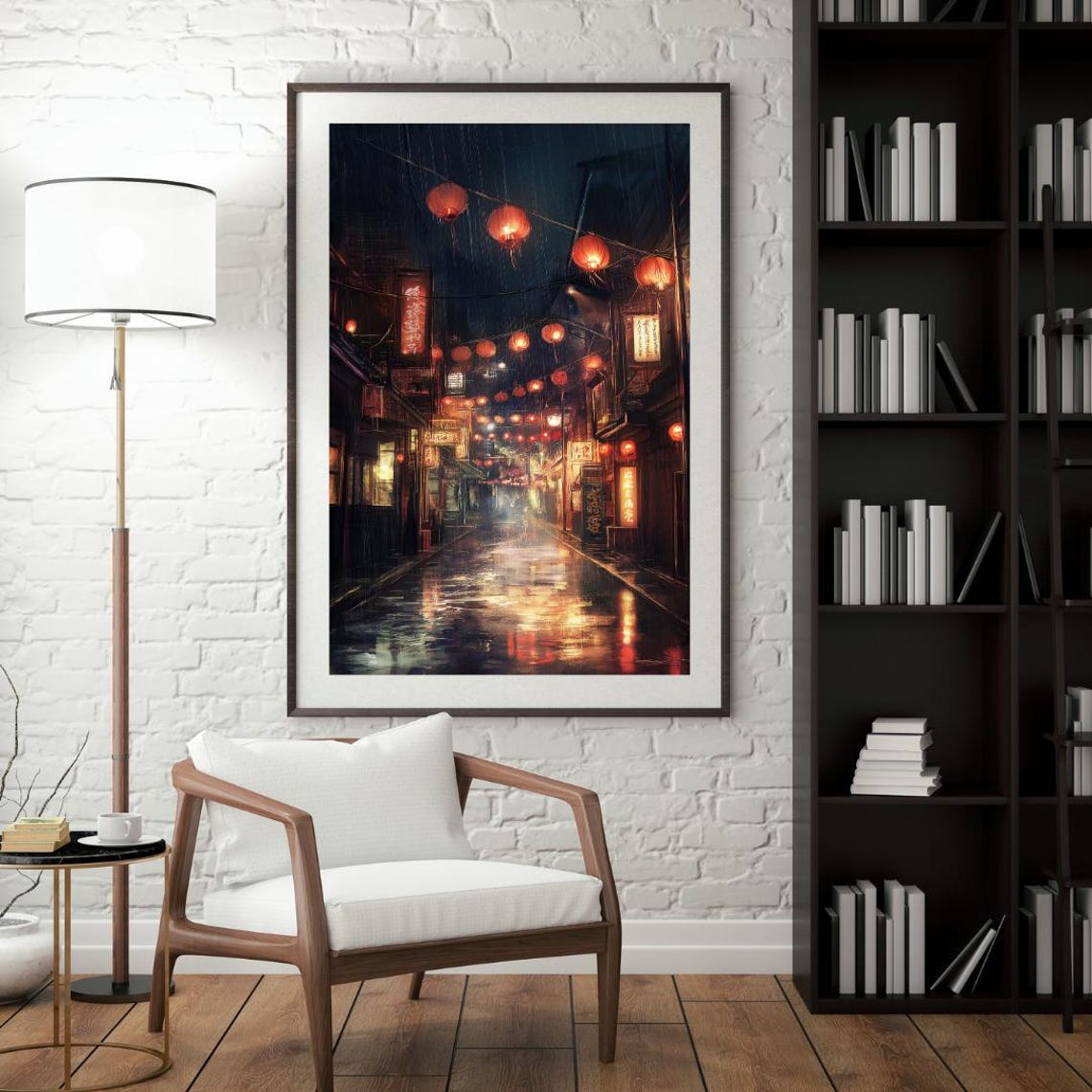 Rainy Night Lantern Alley In Old Asian Town Reflected Poster - Image 4