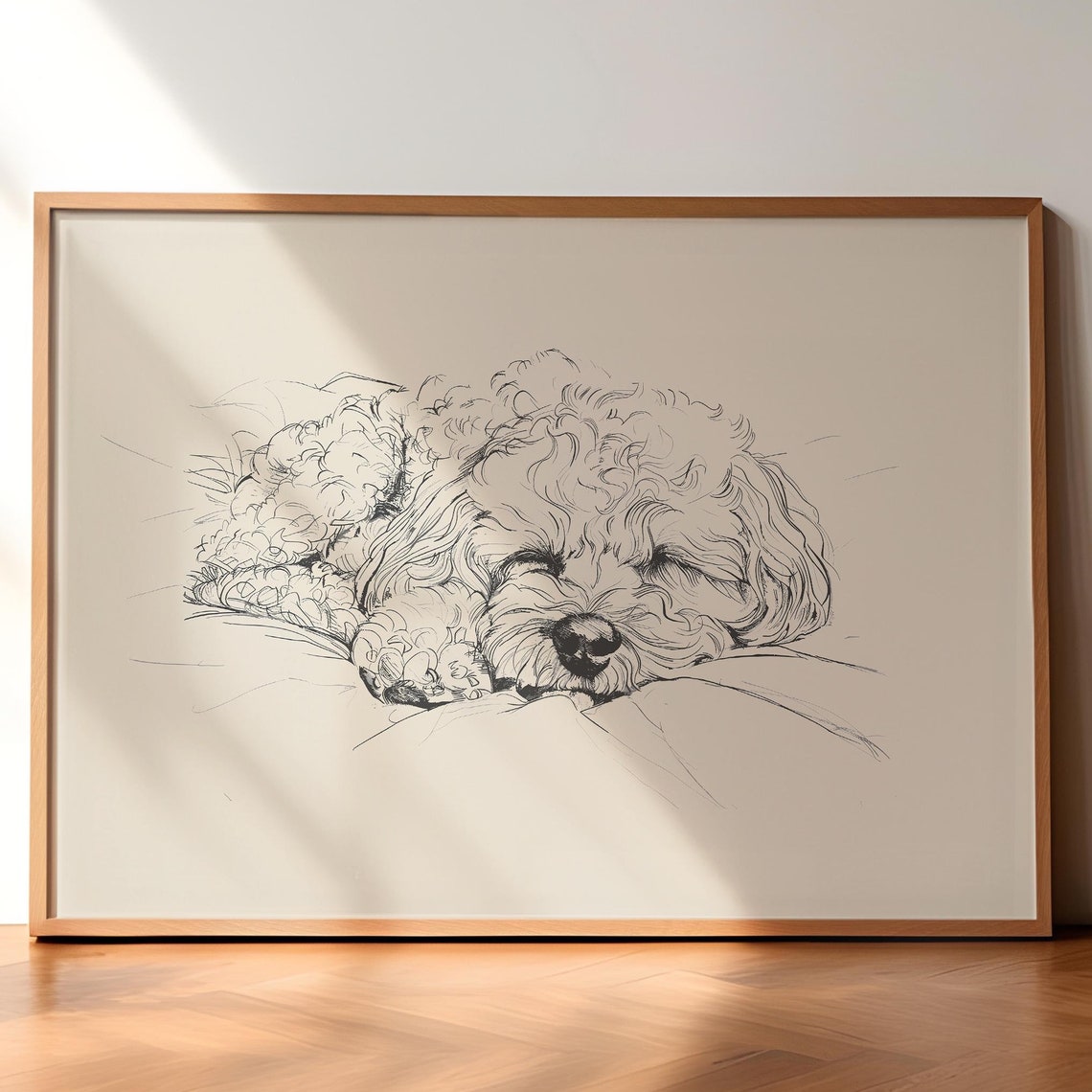 Cute Poodle Dog Print Dog Vintage Print Sleeping Poodle Wall Art Antique Vintage Painting Country Wall Art Dog Drawing Farmhouse Print