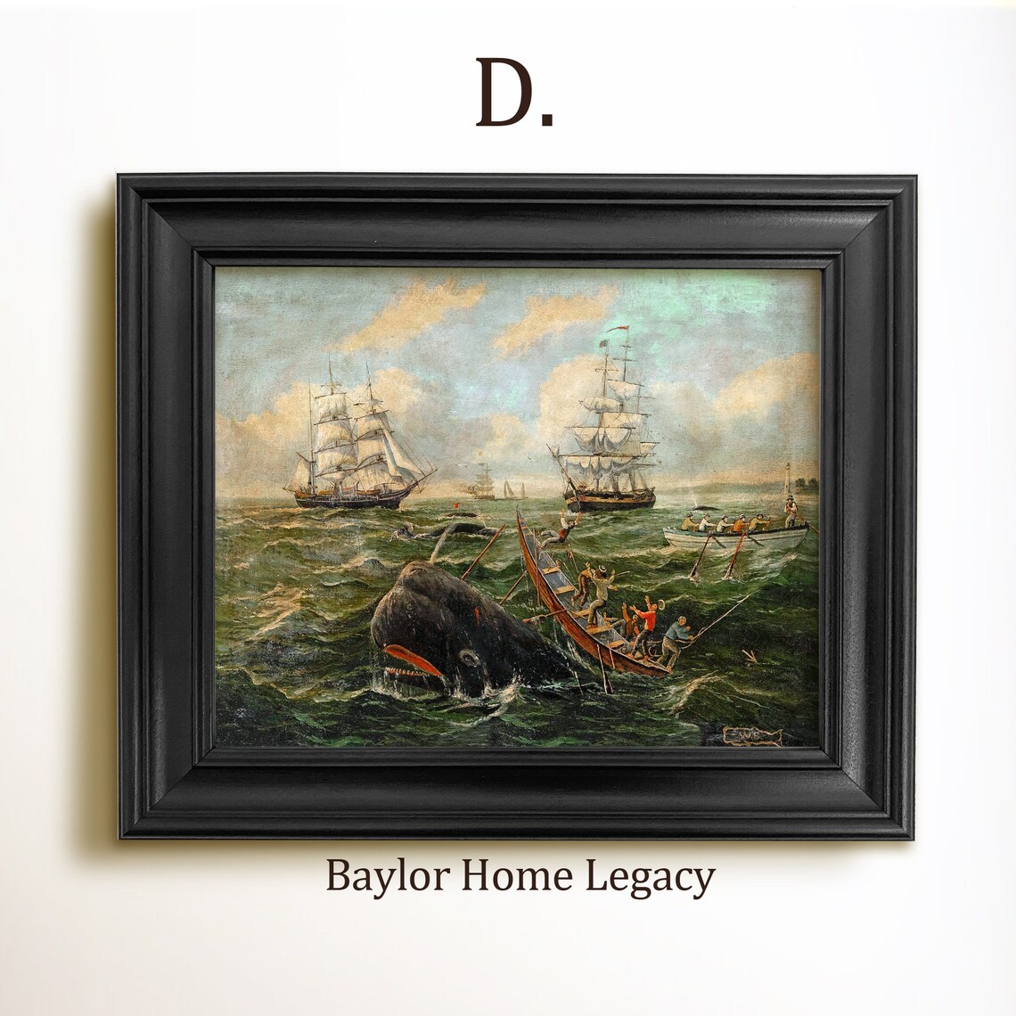 Vintage Whaling Scene Art Print, Nautical Oil Painting - Image 2